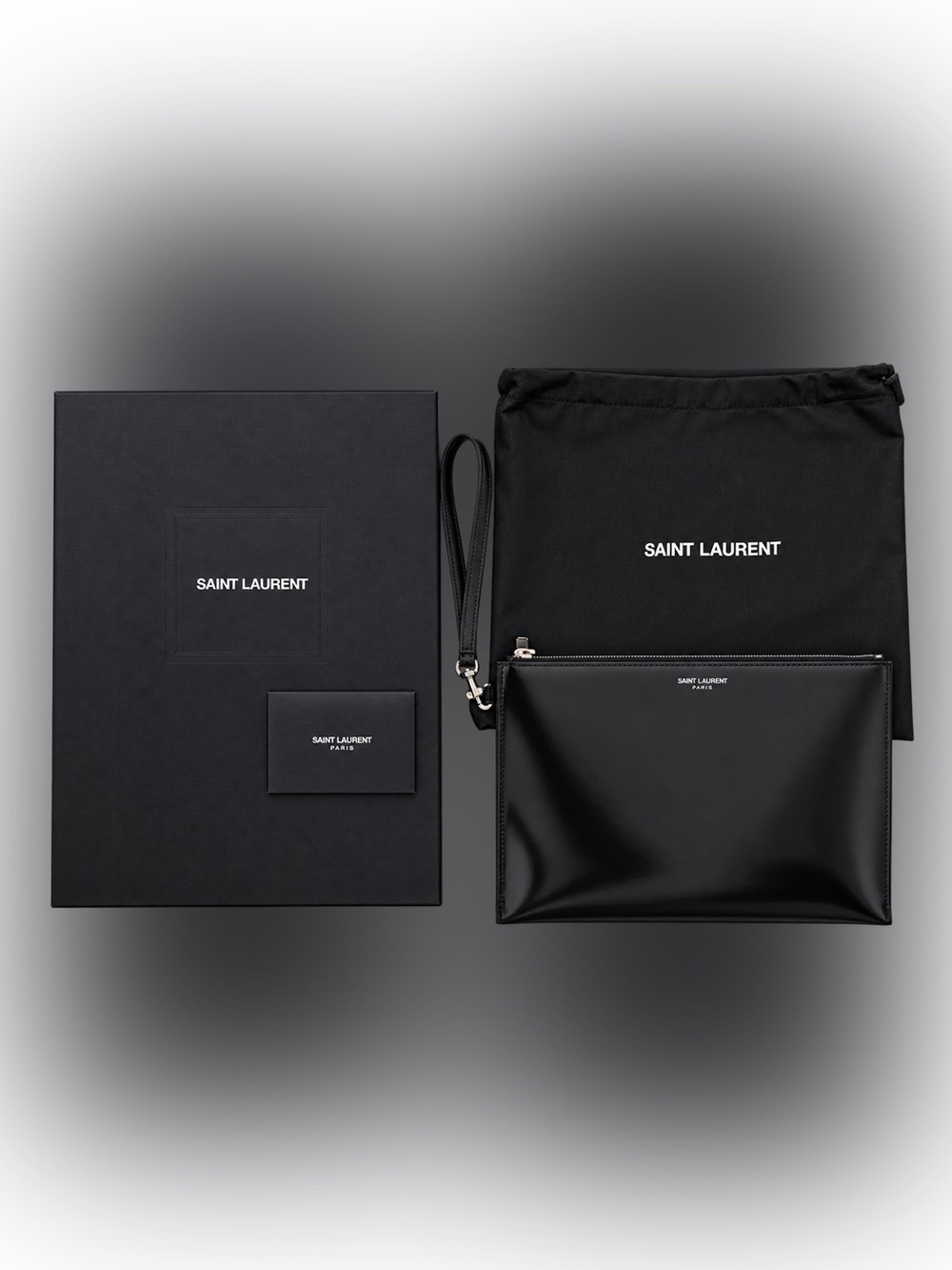 Saint Laurent Black Leather Pouch with Wrist Strap